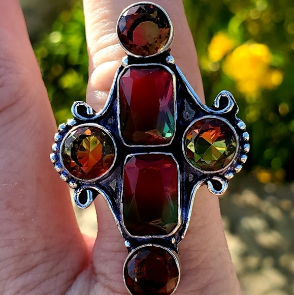 New Bi-Color Tourmaline 925 Silver Statement Ring. - Picture 11 of 16